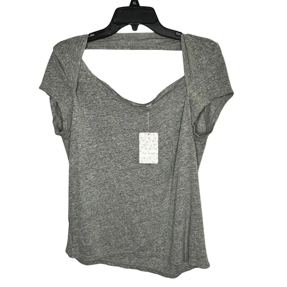 Free People We The Free Heathered Grey Linen Blend Classic T-Shirt Size XS New